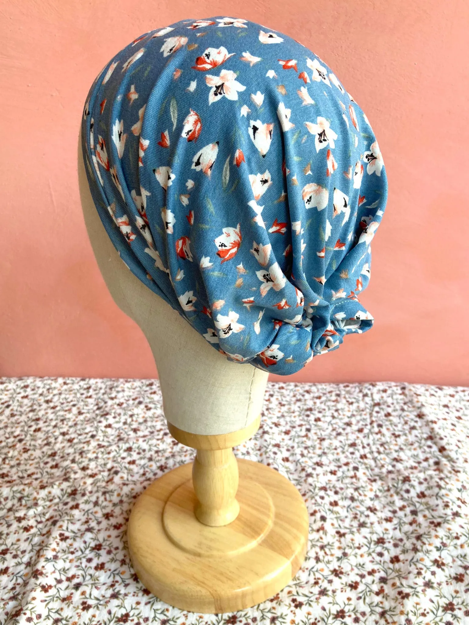 Bandeau à cheveux adapté chimio SCRATCH ! Liberty bleu Léa