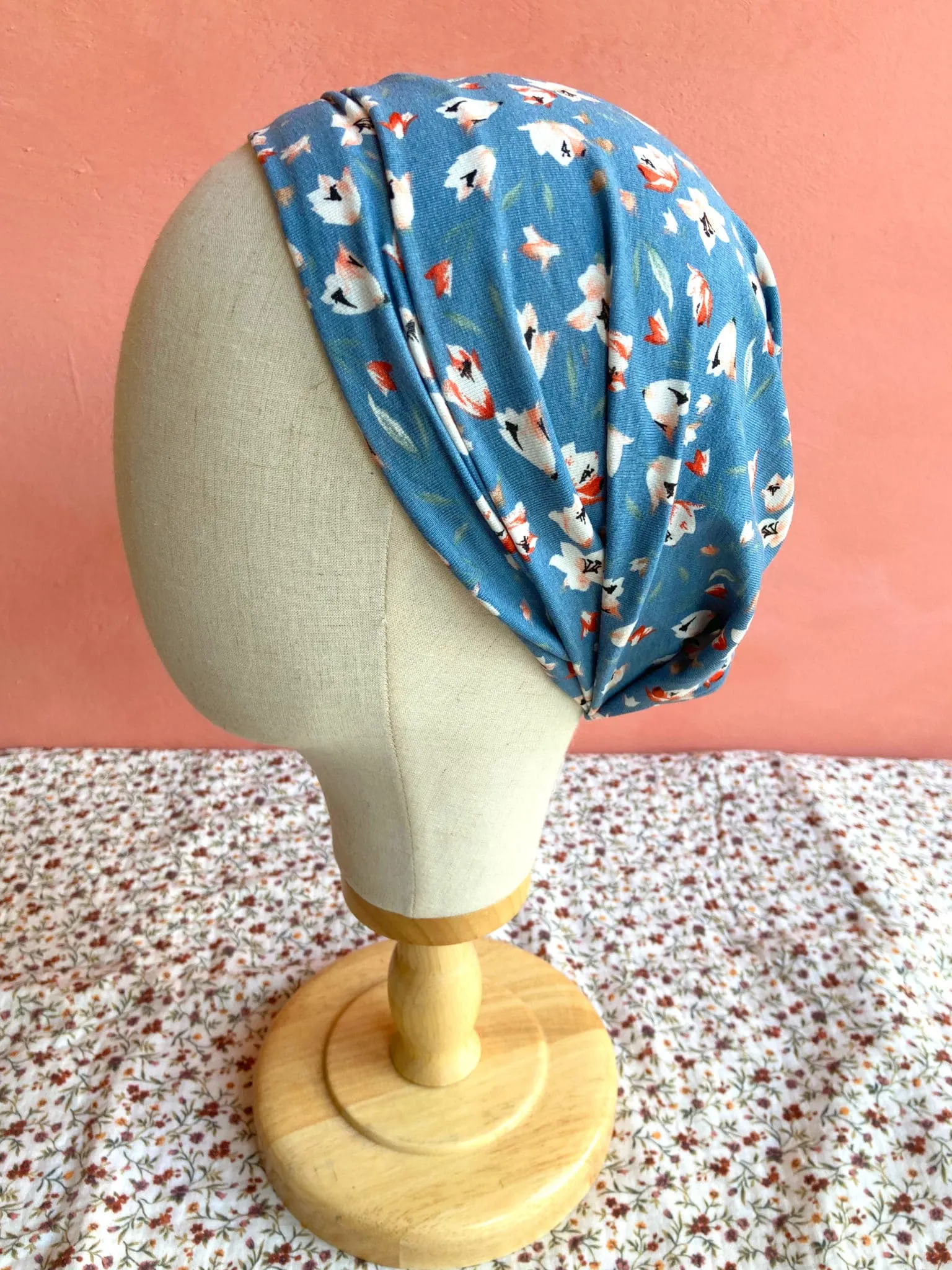 Bandeau à cheveux adapté chimio SCRATCH ! Liberty bleu Léa