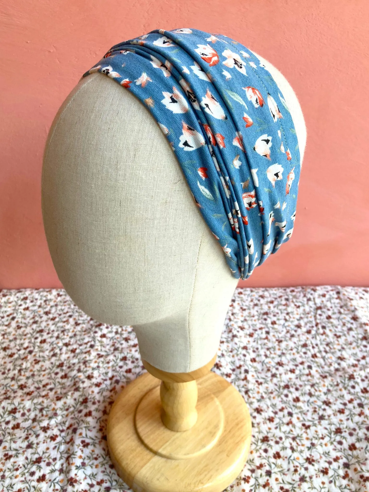 Bandeau à cheveux adapté chimio SCRATCH ! Liberty bleu Léa