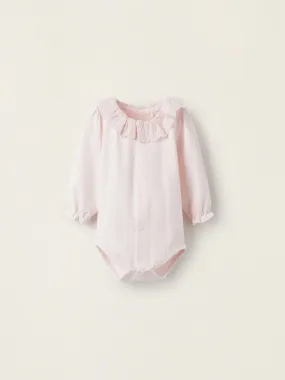 Body en coton avec broderie anglaise pour nouveau-né manches longues ATLANTIC COMPANY - Rose