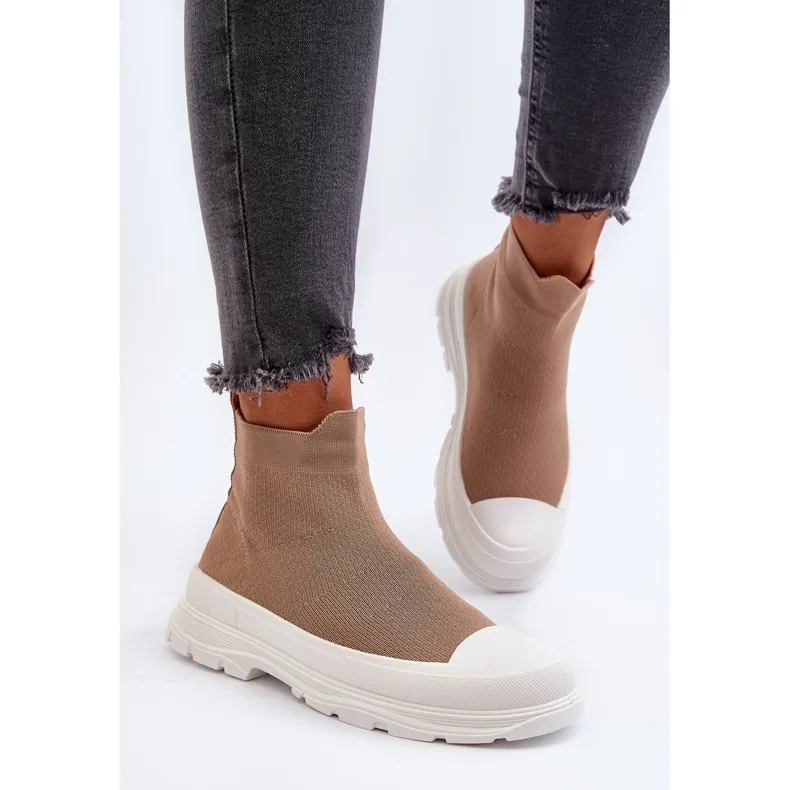 Bottines chaussettes à enfiler pour femme, marron Ilanae brun