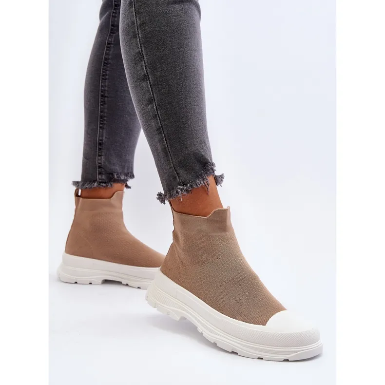 Bottines chaussettes à enfiler pour femme, marron Ilanae brun