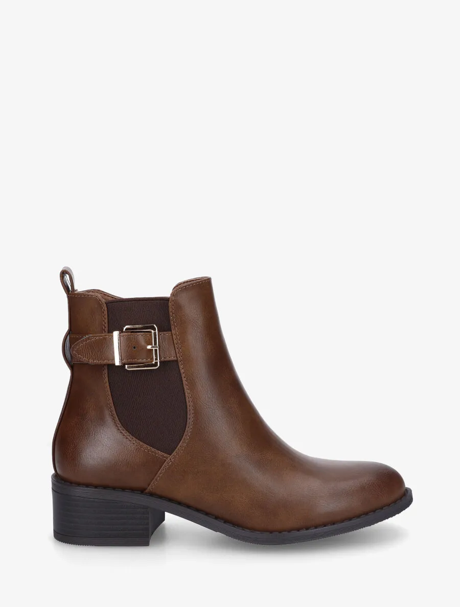 Bottines en simili style chelsea à boucle - Camel foncé