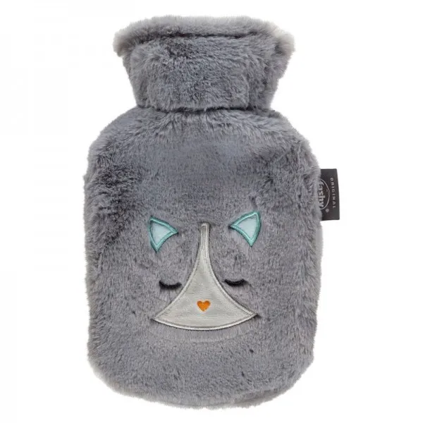 Bouillotte à eau Enfant Chat Gris toute douce, 0,8l