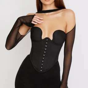 Bustier noir avec manches longues et tour de cou