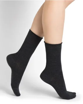 Chaussettes Pur Coton Bord Roulé Velouté Anthracite - Bleuforêt