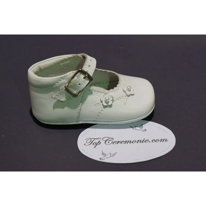 Chaussures babies baptême bébé fille cuir blanc 