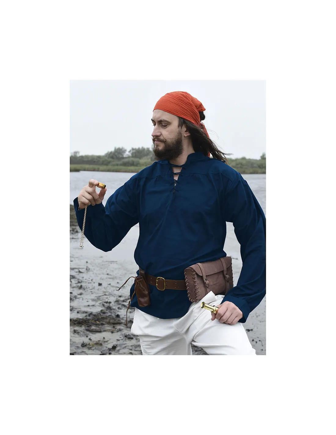 Chemise bleu pirate Ludwig en coton ⚔️ Boutique Épées