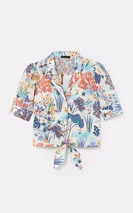 Chemise manches courtes imprimé fleuri bleu Tara Jarmon - La Canadienne - Hauts / Chemises Textile Bleu