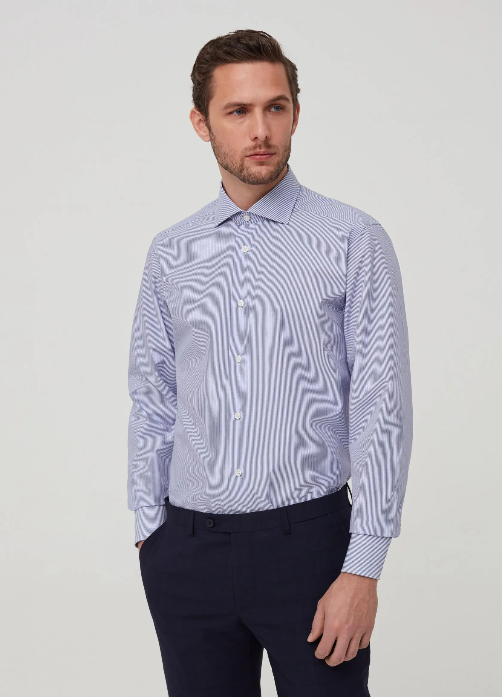 Chemises Casual Homme | 10% cotton striped shirt Blanc / Bleu | OVS