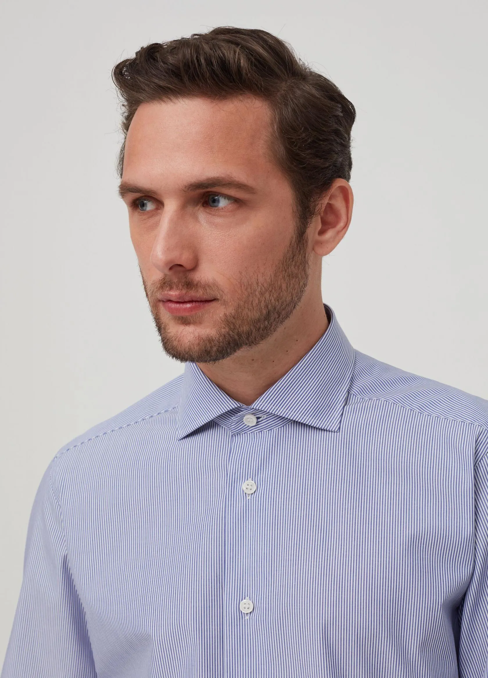 Chemises Casual Homme | 10% cotton striped shirt Blanc / Bleu | OVS