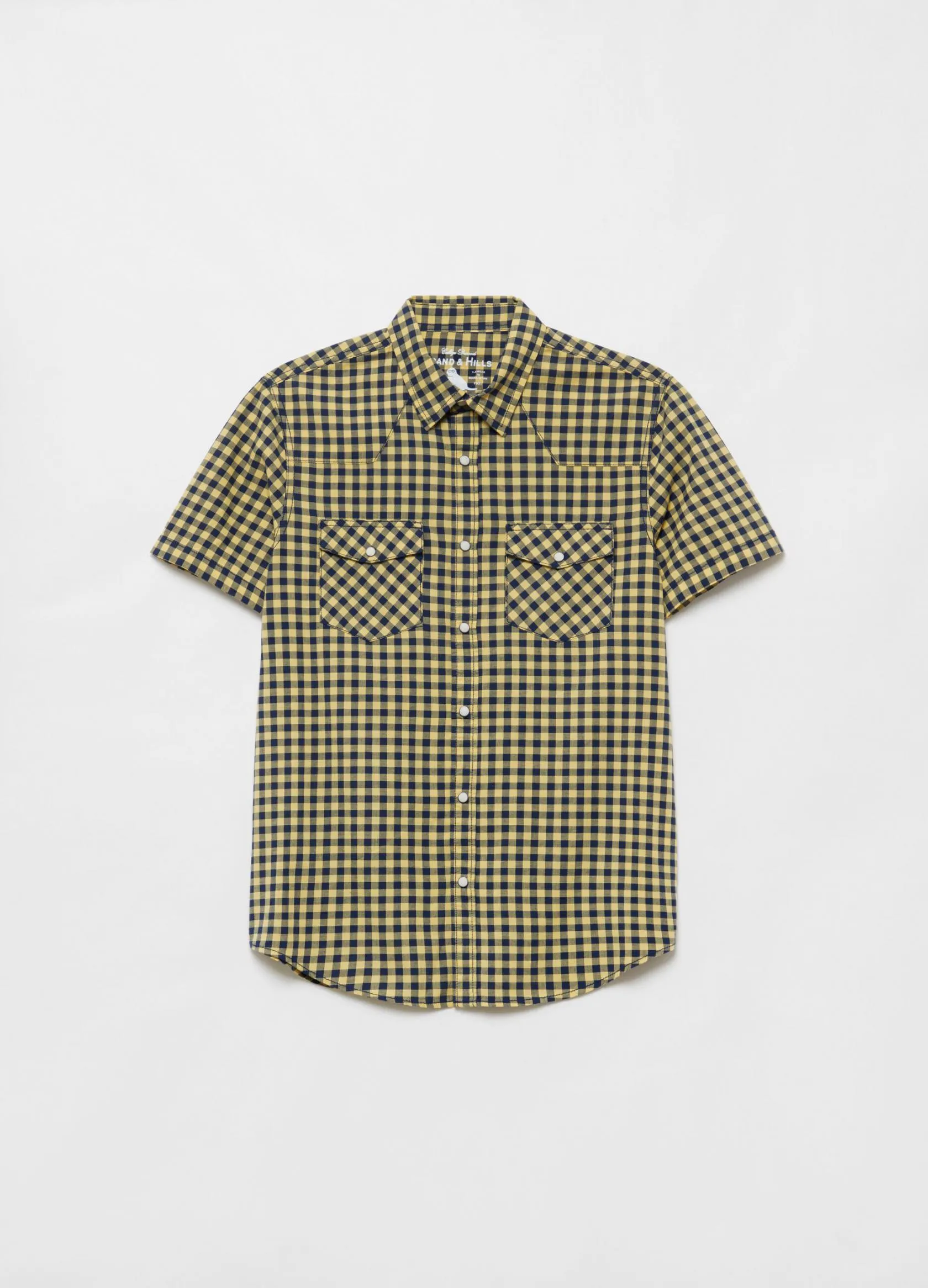 Chemises Casual Homme | 100% cotton check shirt Bleu / Jaune | OVS