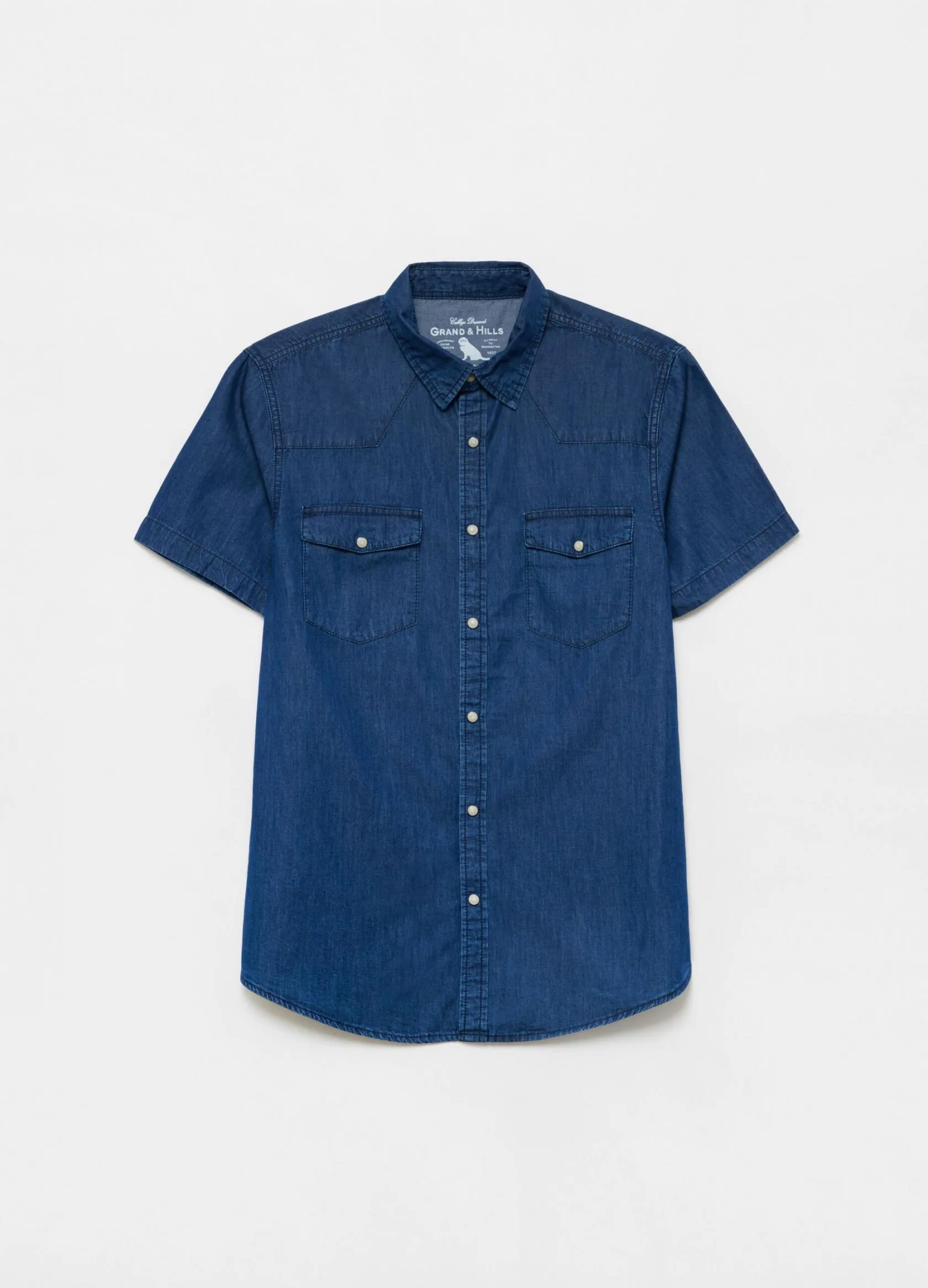 Chemises Casual Homme | 100% cotton denim-effect shirt Bleu indigo | OVS