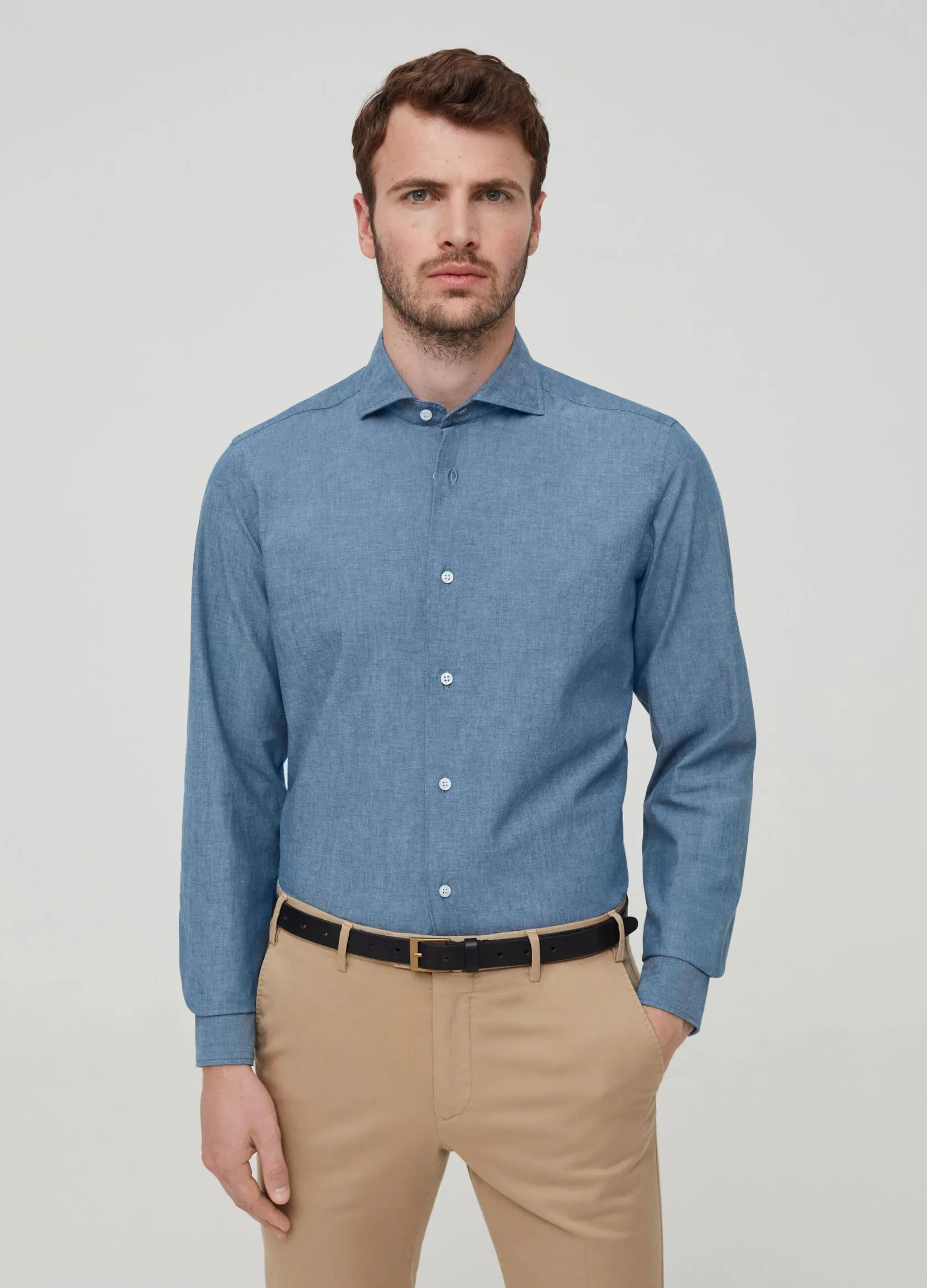 Chemises Casual Homme | 100% cotton shirt with cutaway collar Bleu ciel | OVS