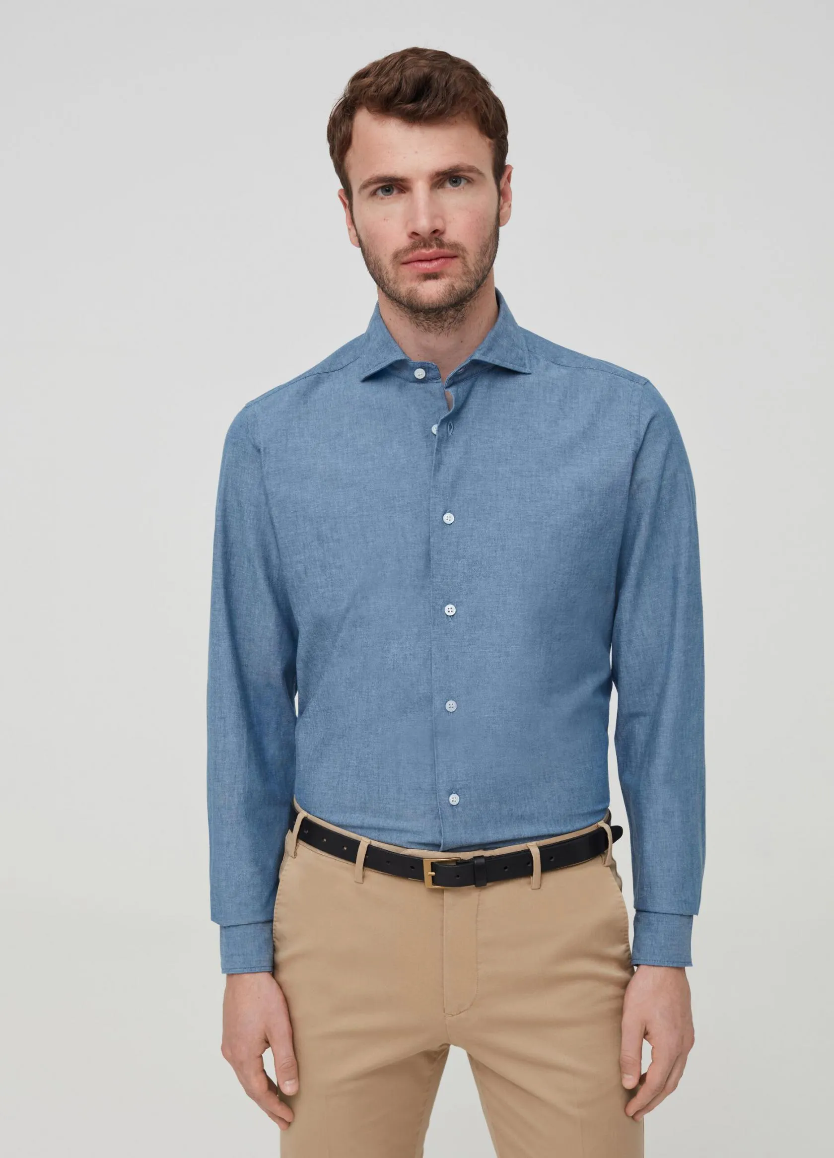 Chemises Casual Homme | 100% cotton shirt with cutaway collar Bleu ciel | OVS