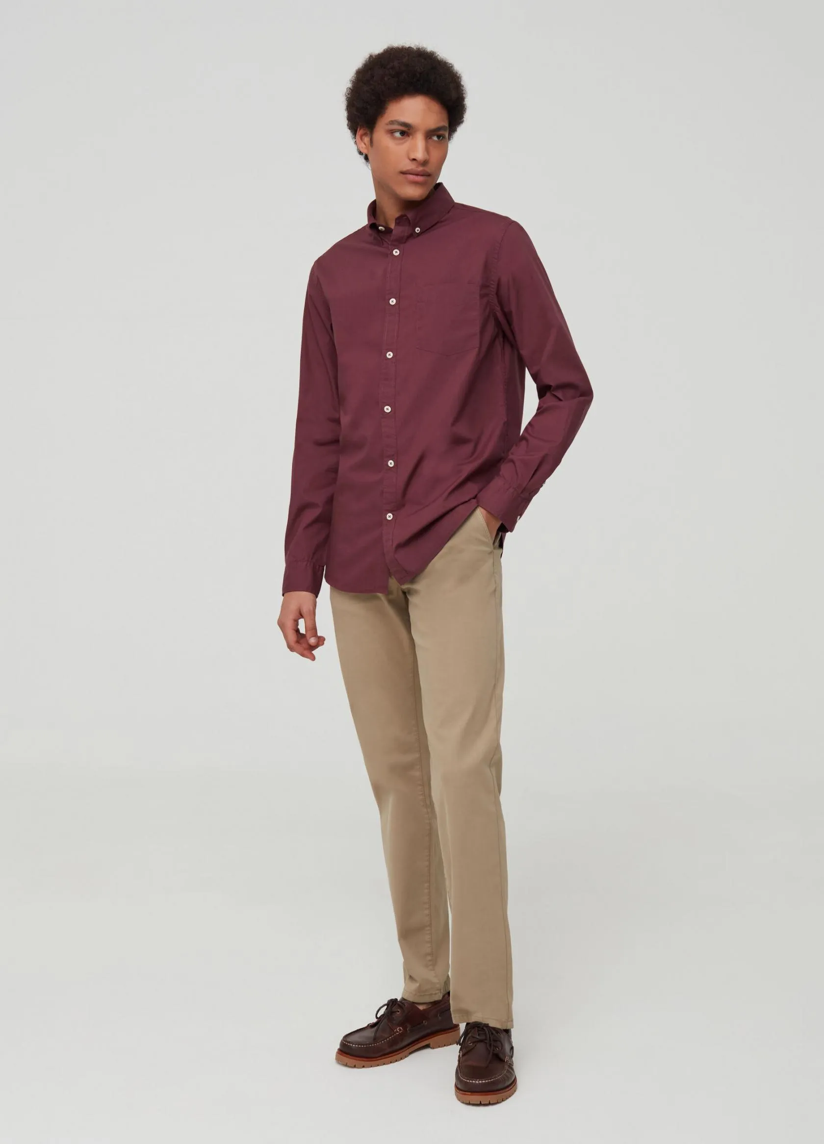 Chemises Casual Homme | 100% cotton shirt with pocket Violet lie de vin | OVS