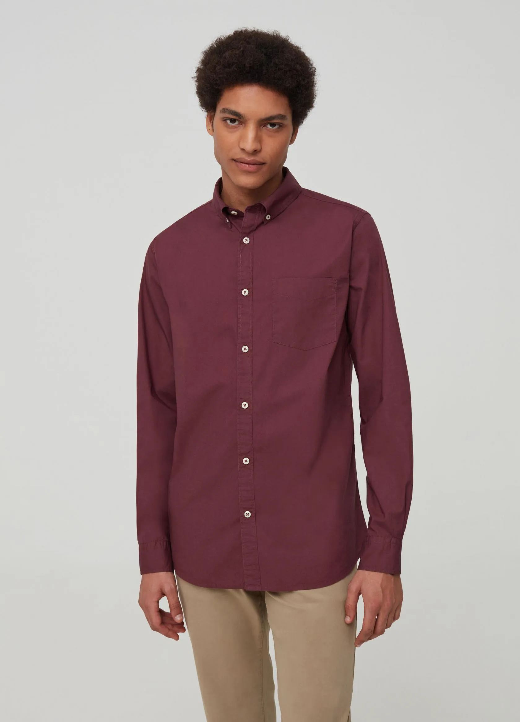 Chemises Casual Homme | 100% cotton shirt with pocket Violet lie de vin | OVS