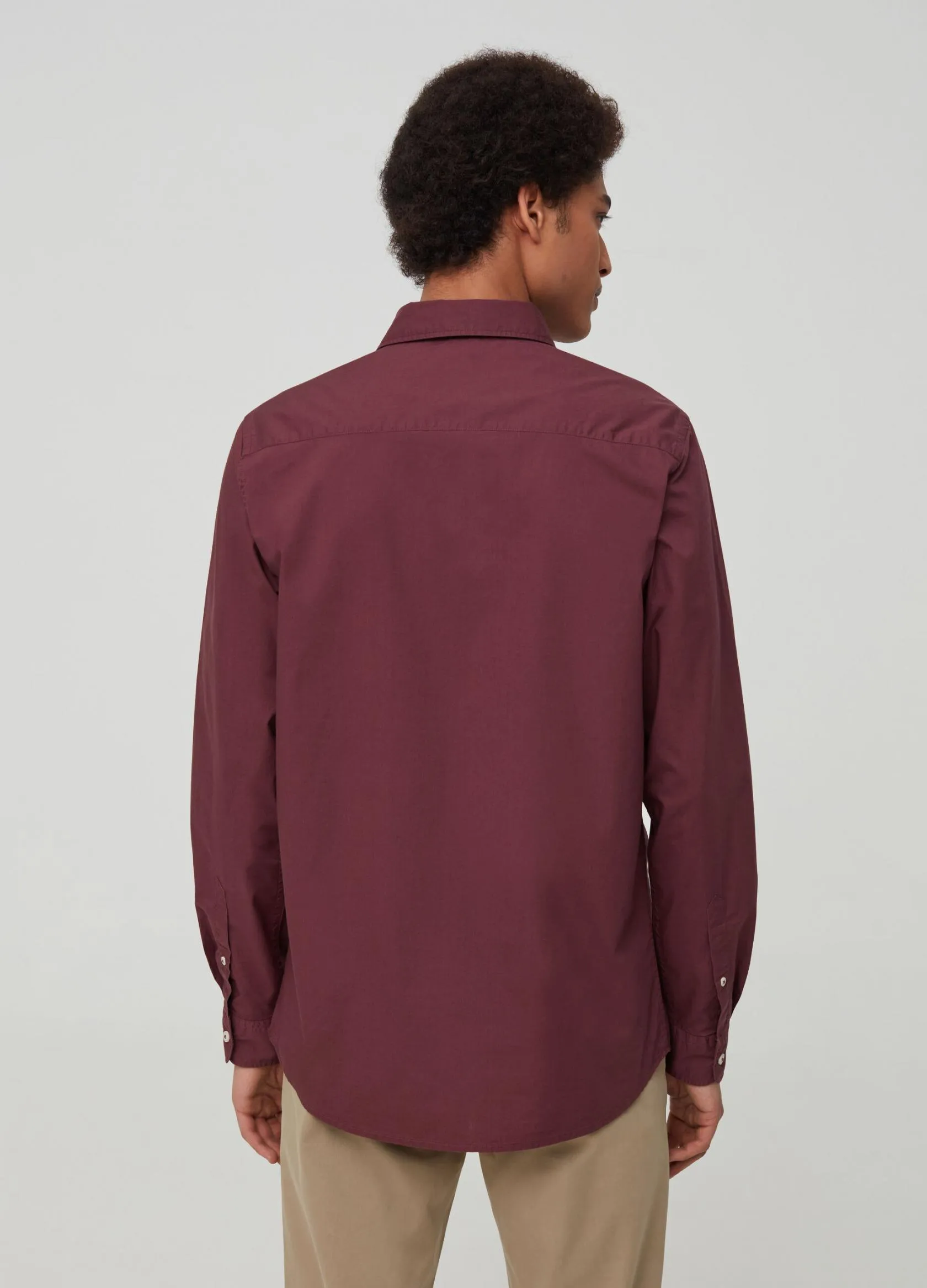 Chemises Casual Homme | 100% cotton shirt with pocket Violet lie de vin | OVS