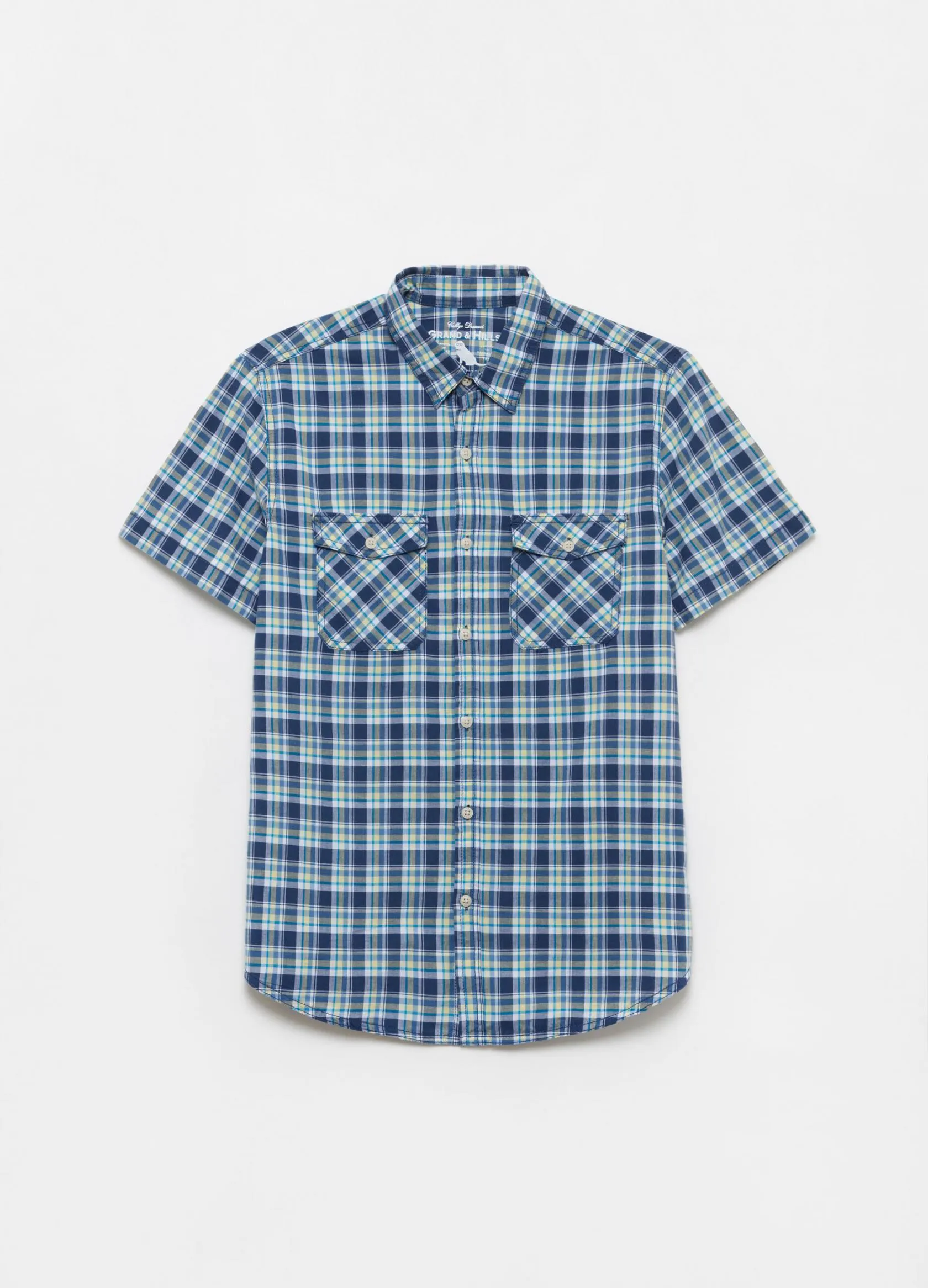 Chemises Casual Homme | 100% cotton shirt with pockets Bleu / Vert | OVS