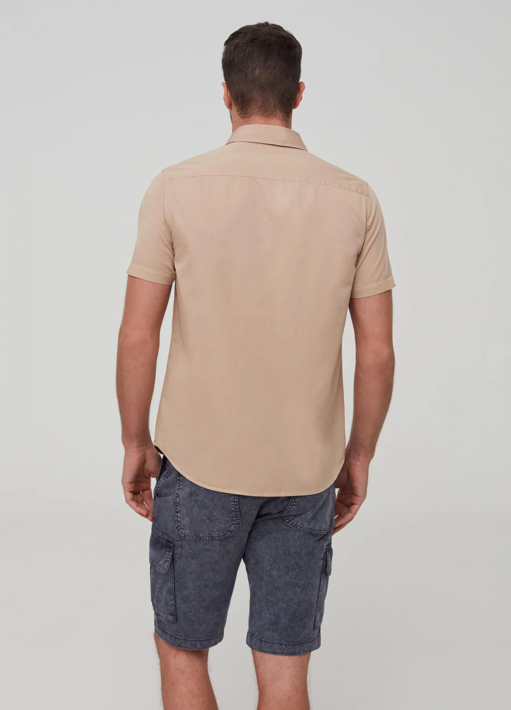 Chemises Casual Homme | 100% cotton shirt with short sleeves Beige | OVS