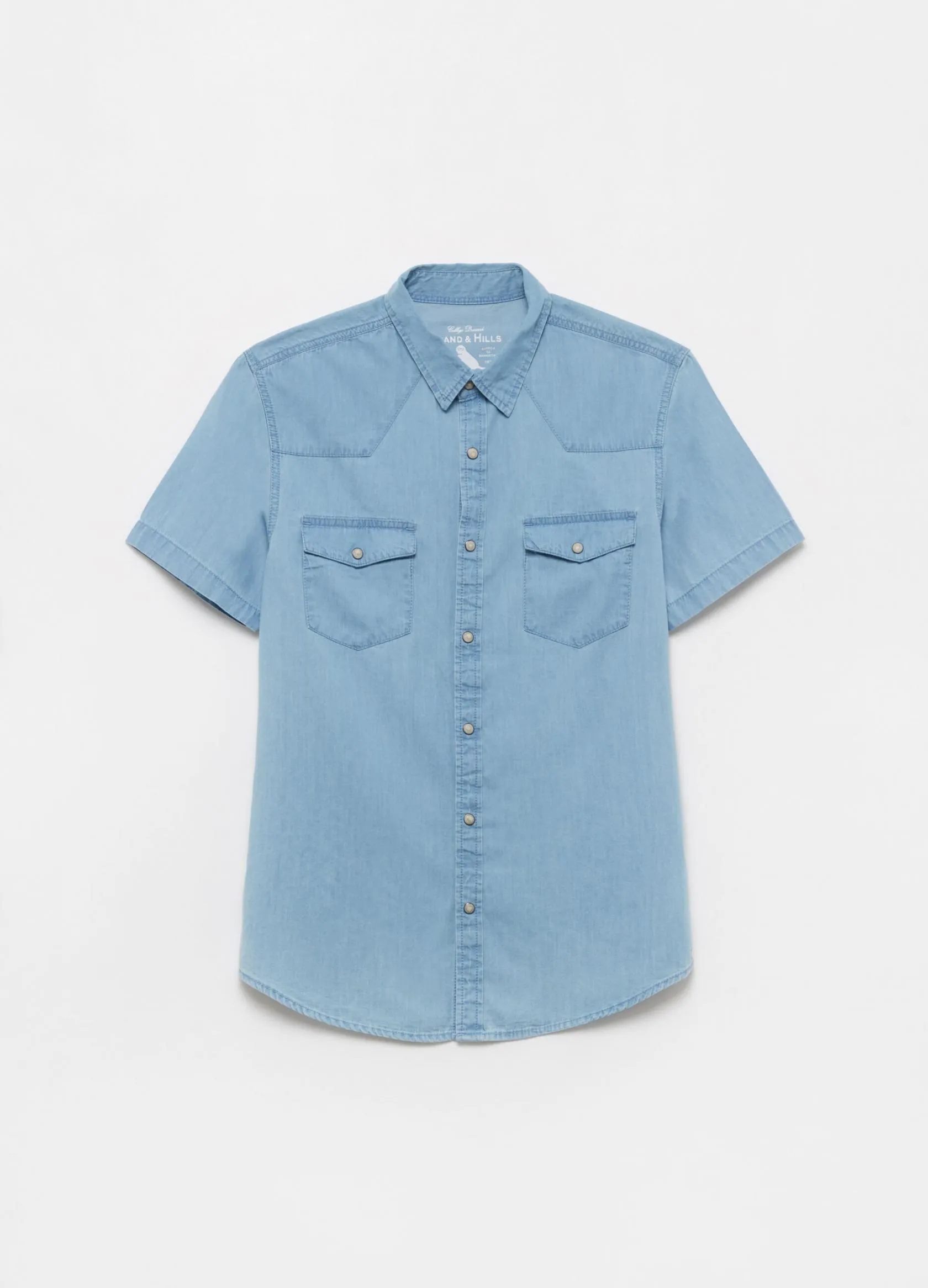 Chemises Casual Homme | Denim-effect 100% cotton shirt Bleu ciel | OVS