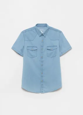 Chemises Casual Homme | Denim-effect 100% cotton shirt Bleu ciel | OVS