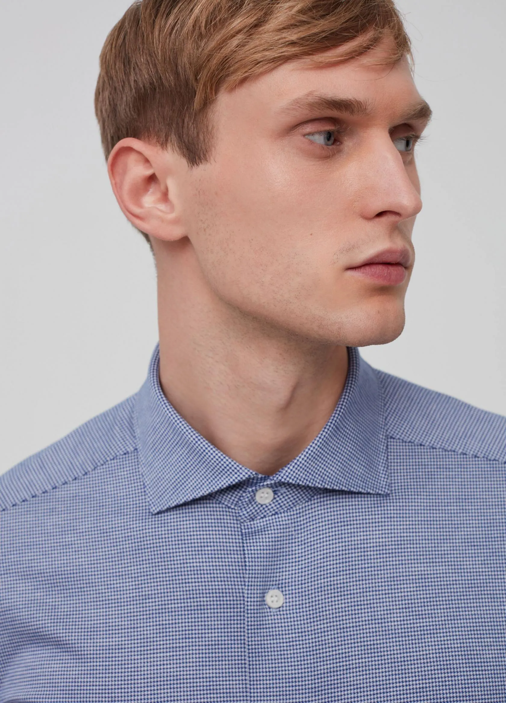 Chemises Casual Homme | Houndstooth shirt in 100% cotton Blanc / Bleu | OVS