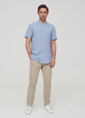 Chemises Casual Homme | Linen and cotton shirt with short sleeves Bleu clair | OVS