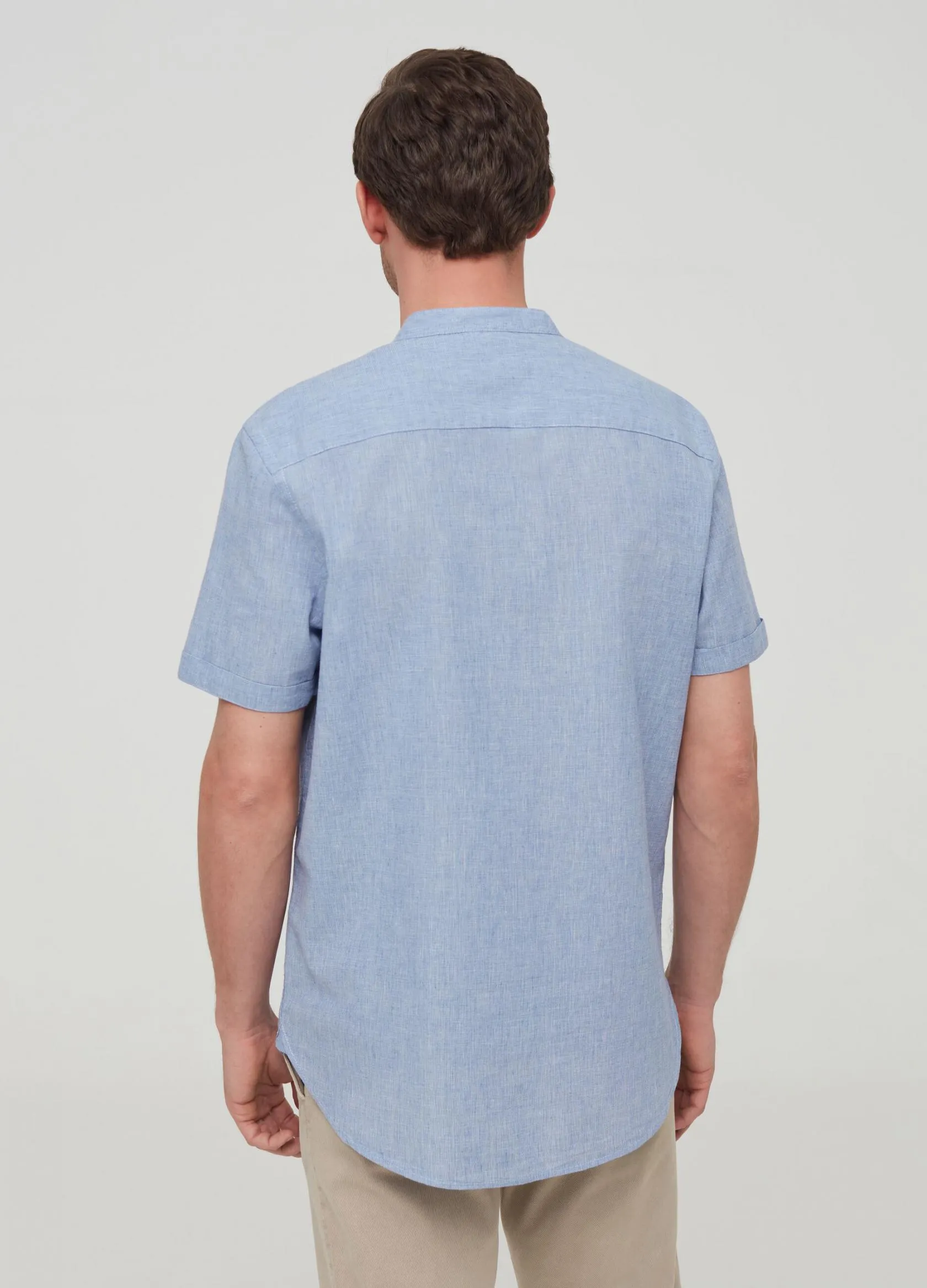 Chemises Casual Homme | Linen and cotton shirt with short sleeves Bleu clair | OVS