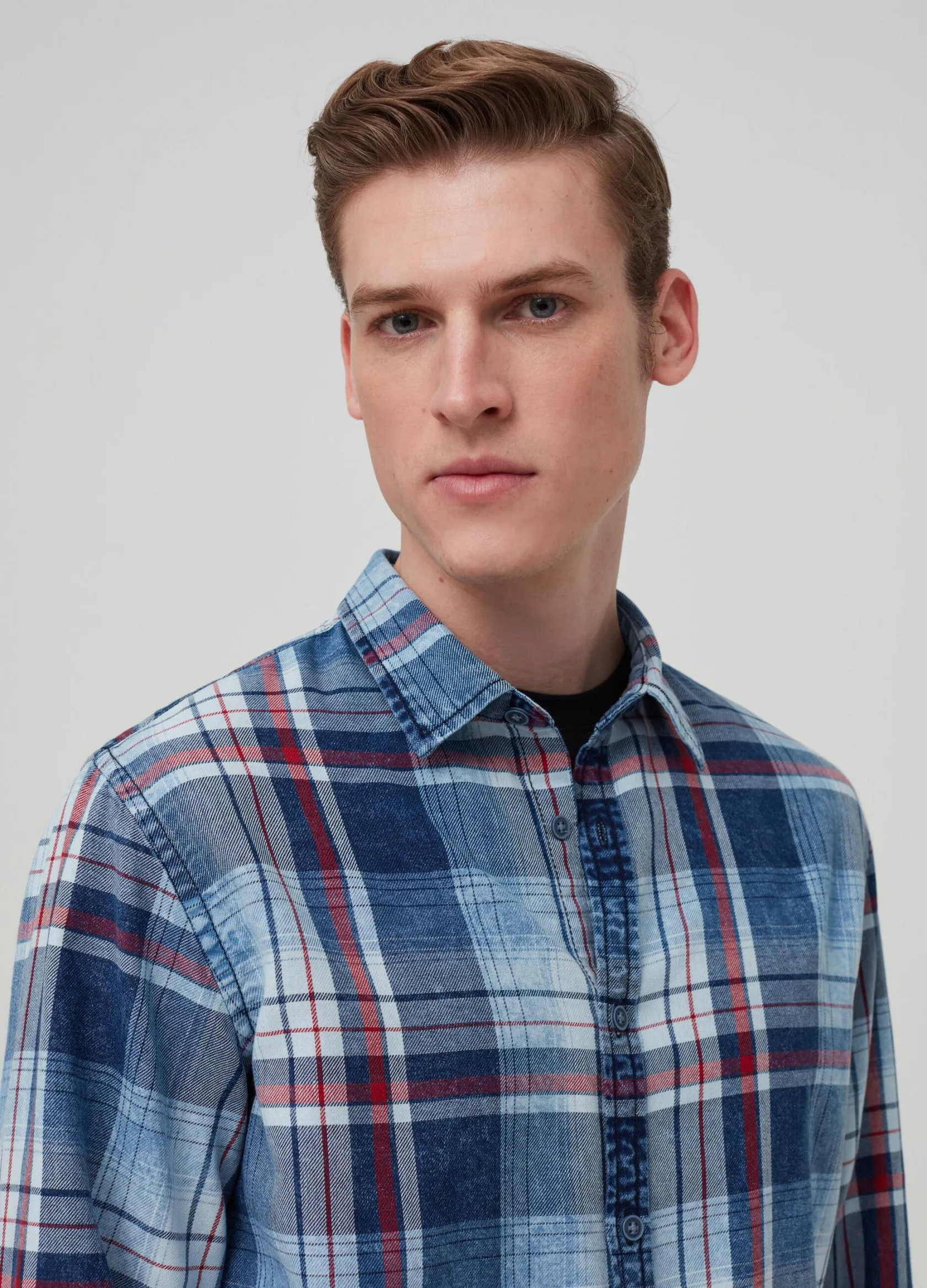 Chemises Casual Homme | Patterned shirt in 100% cotton Bleu / rouge | OVS