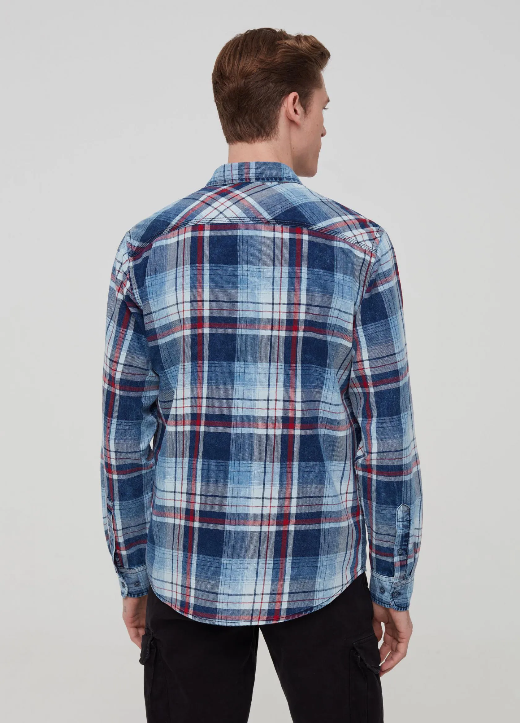 Chemises Casual Homme | Patterned shirt in 100% cotton Bleu / rouge | OVS