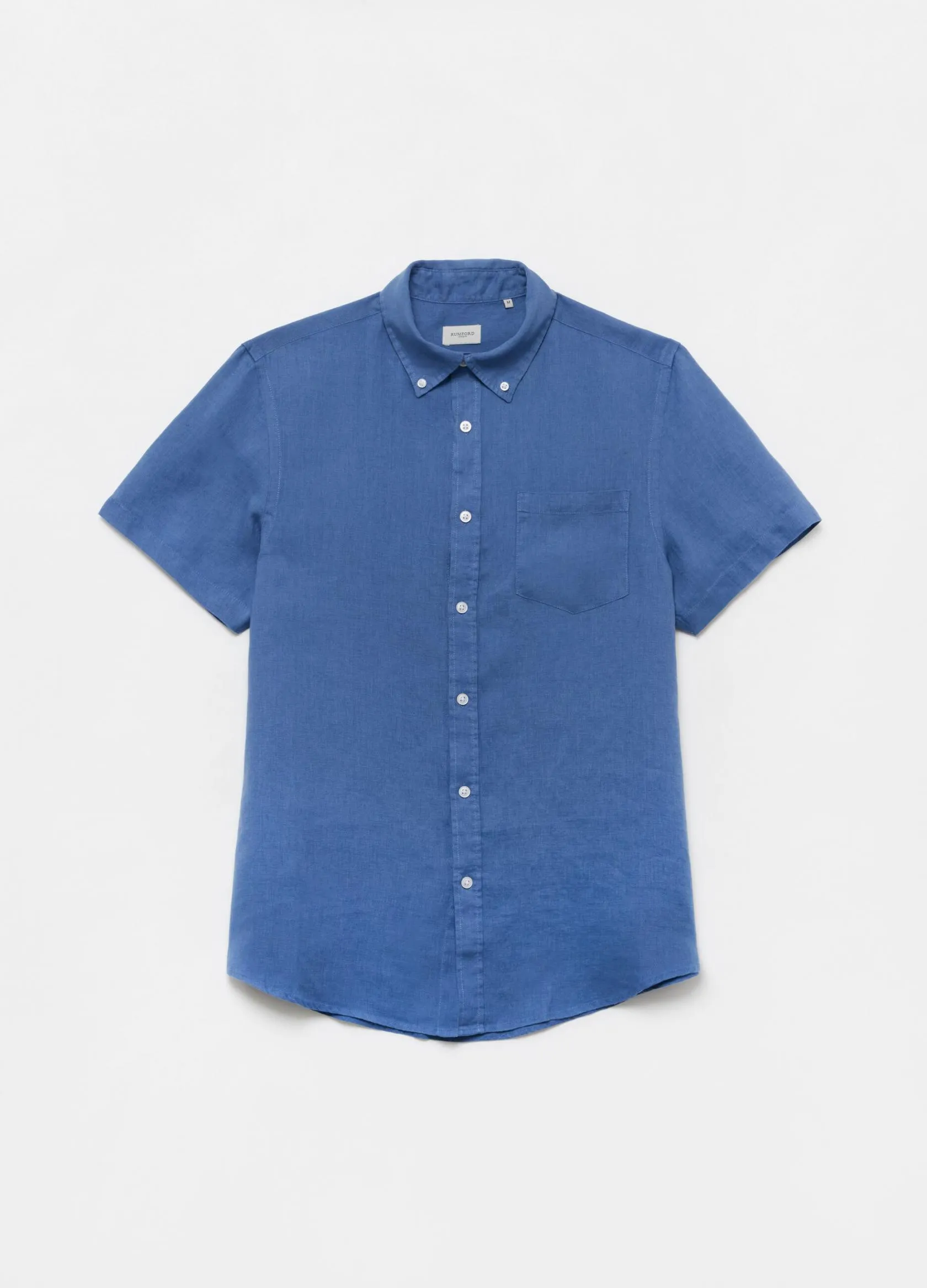 Chemises Casual Homme | Solid colour 100% linen shirt with button-down collar Bleu foncé | OVS