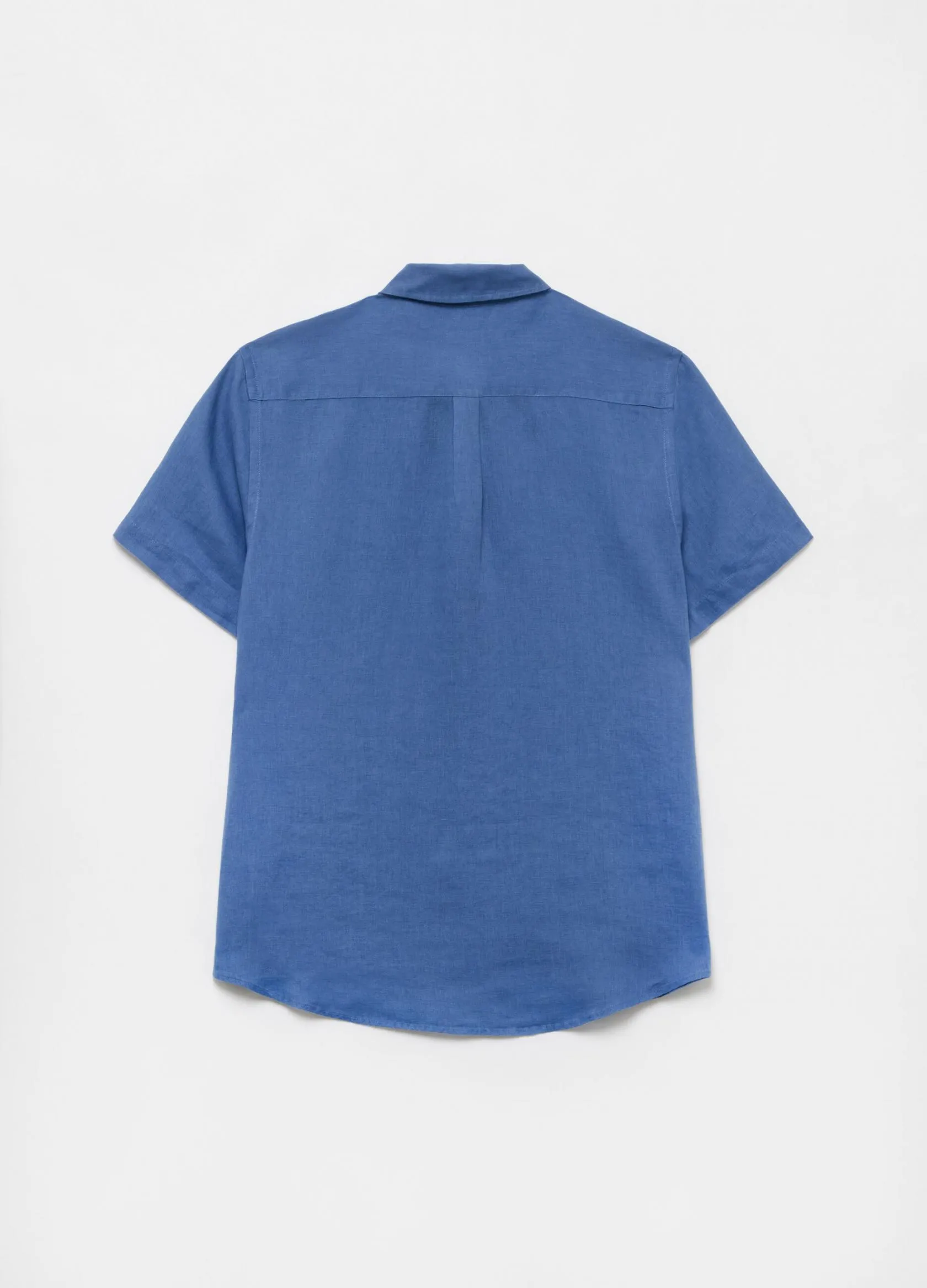 Chemises Casual Homme | Solid colour 100% linen shirt with button-down collar Bleu foncé | OVS