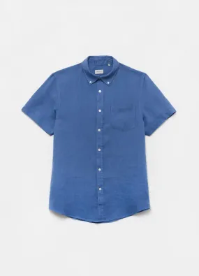 Chemises Casual Homme | Solid colour 100% linen shirt with button-down collar Bleu foncé | OVS