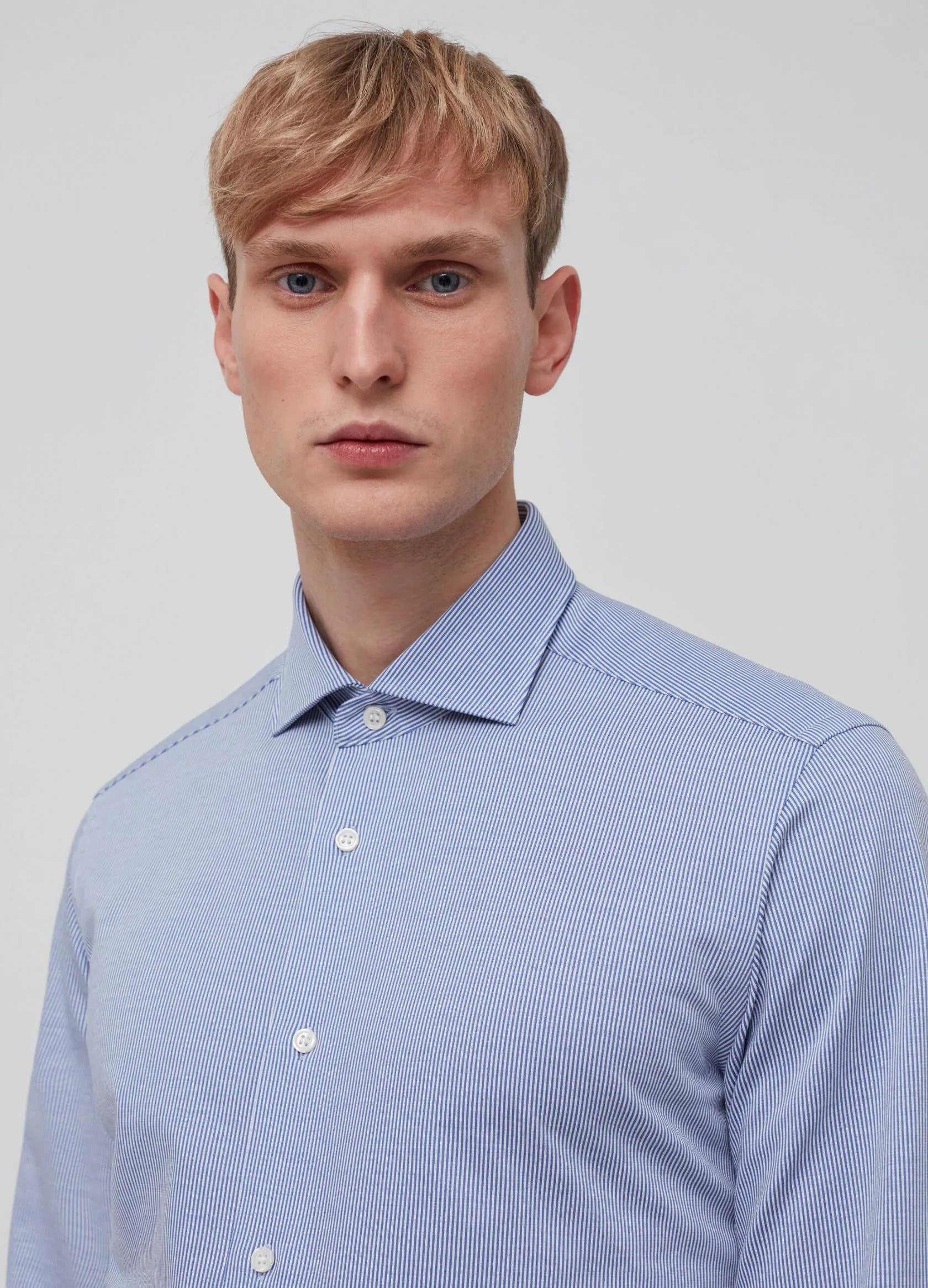 Chemises Casual Homme | Striped shirt in 100% cotton Blanc / Bleu | OVS