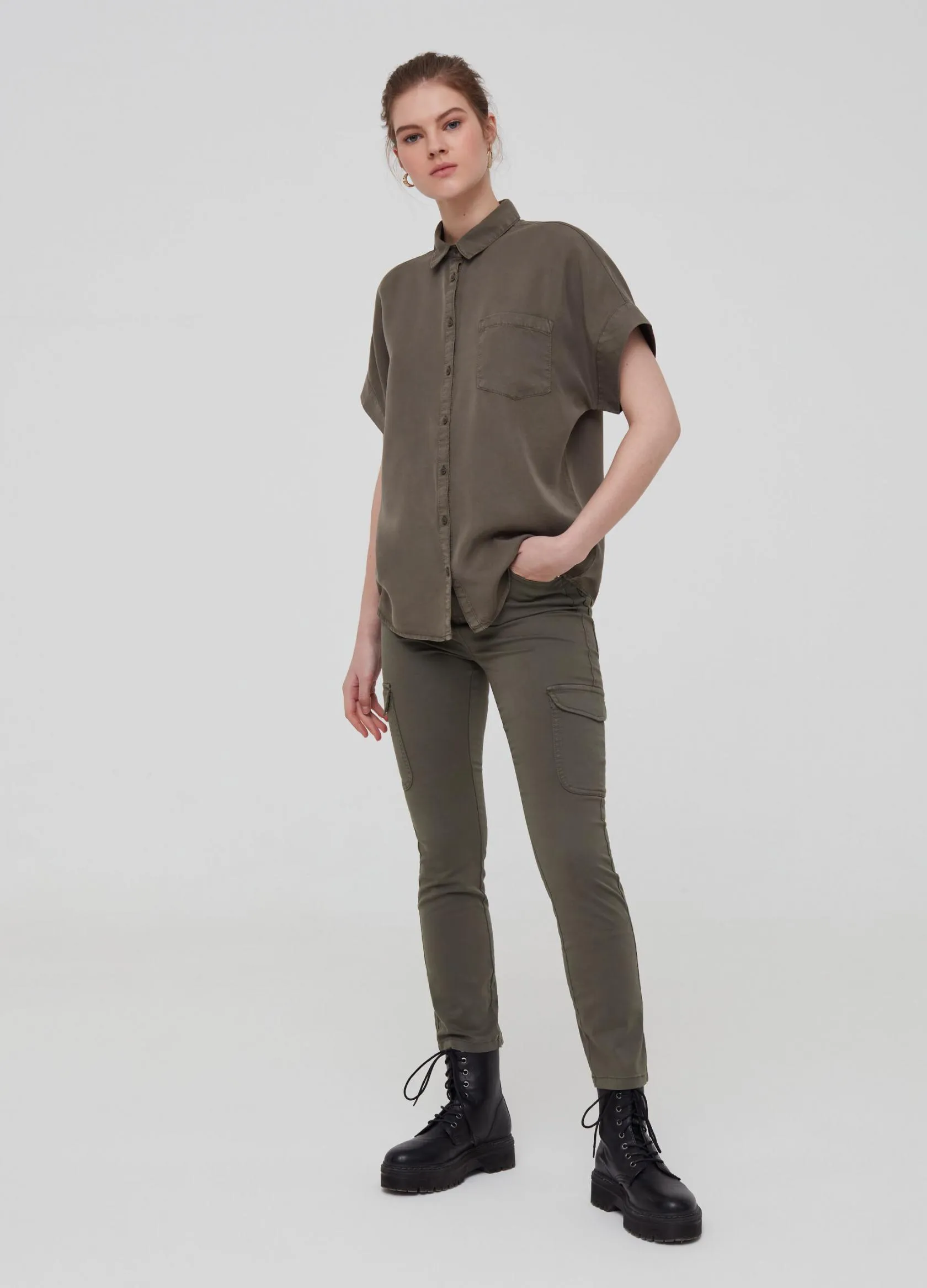 Chemises Et Blouses Femme | 100% Lyocell shirt with pocket Vert olive | OVS