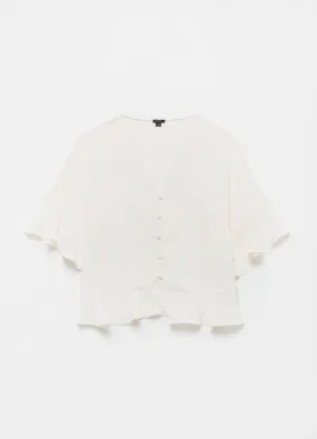 Chemises Et Blouses Femme | Solid colour blouse with flounces Blanc crème | OVS