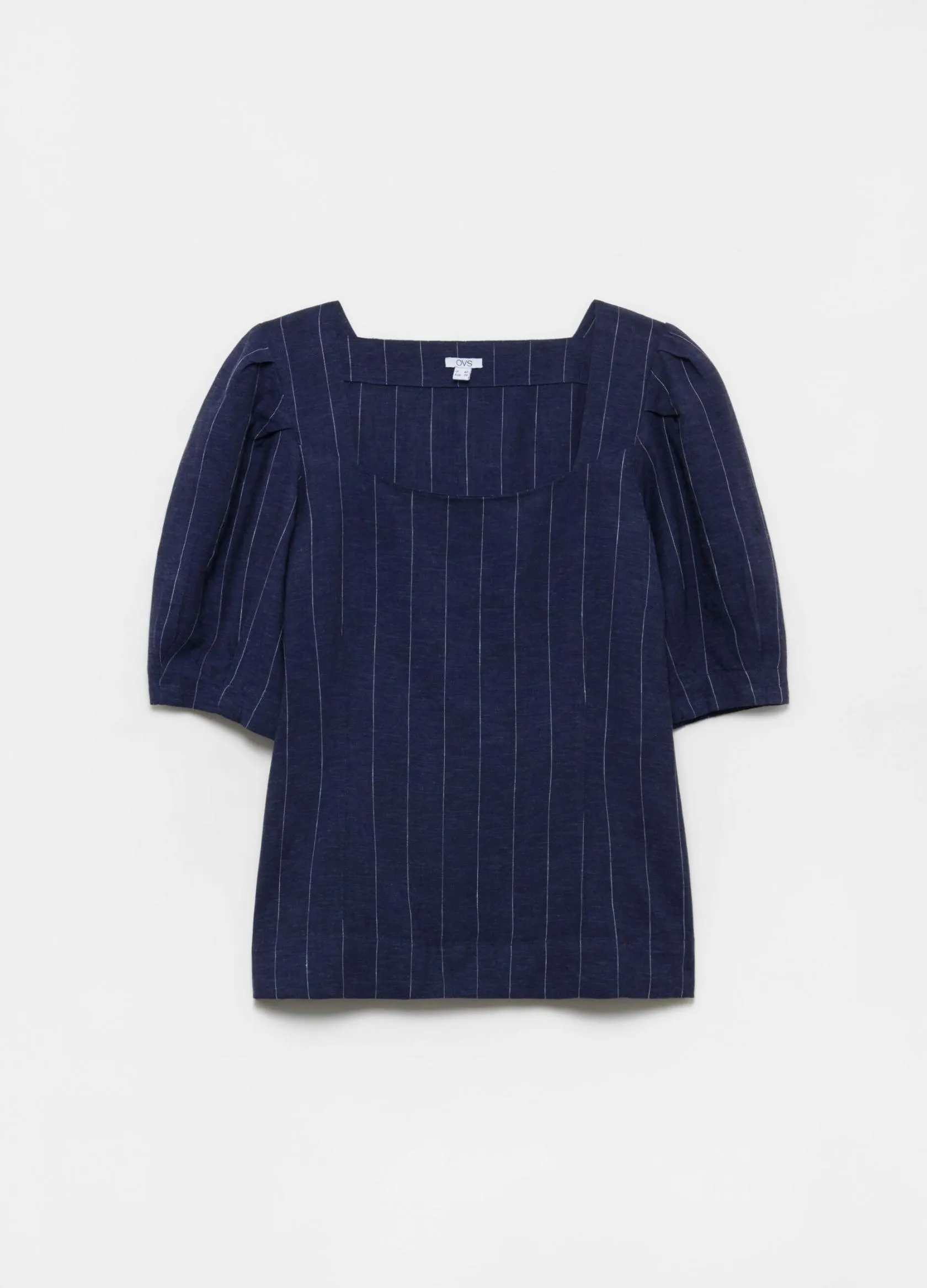 Chemises Et Blouses Femme | Striped linen and viscose blouse Bleu marine | OVS