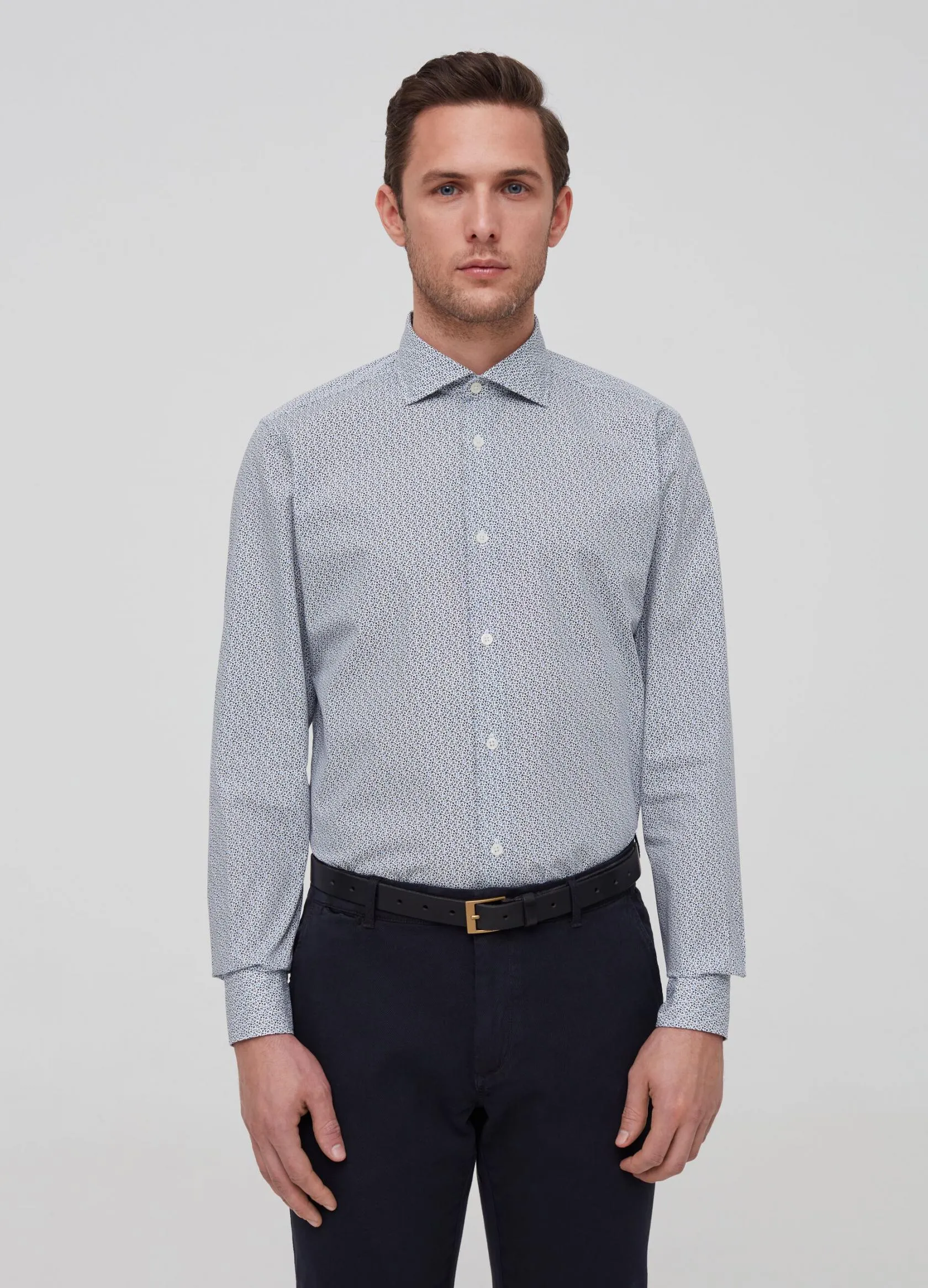 Chemises Élégantes Homme | 100% cotton shirt with cutaway collar Blanc / Bleu | OVS