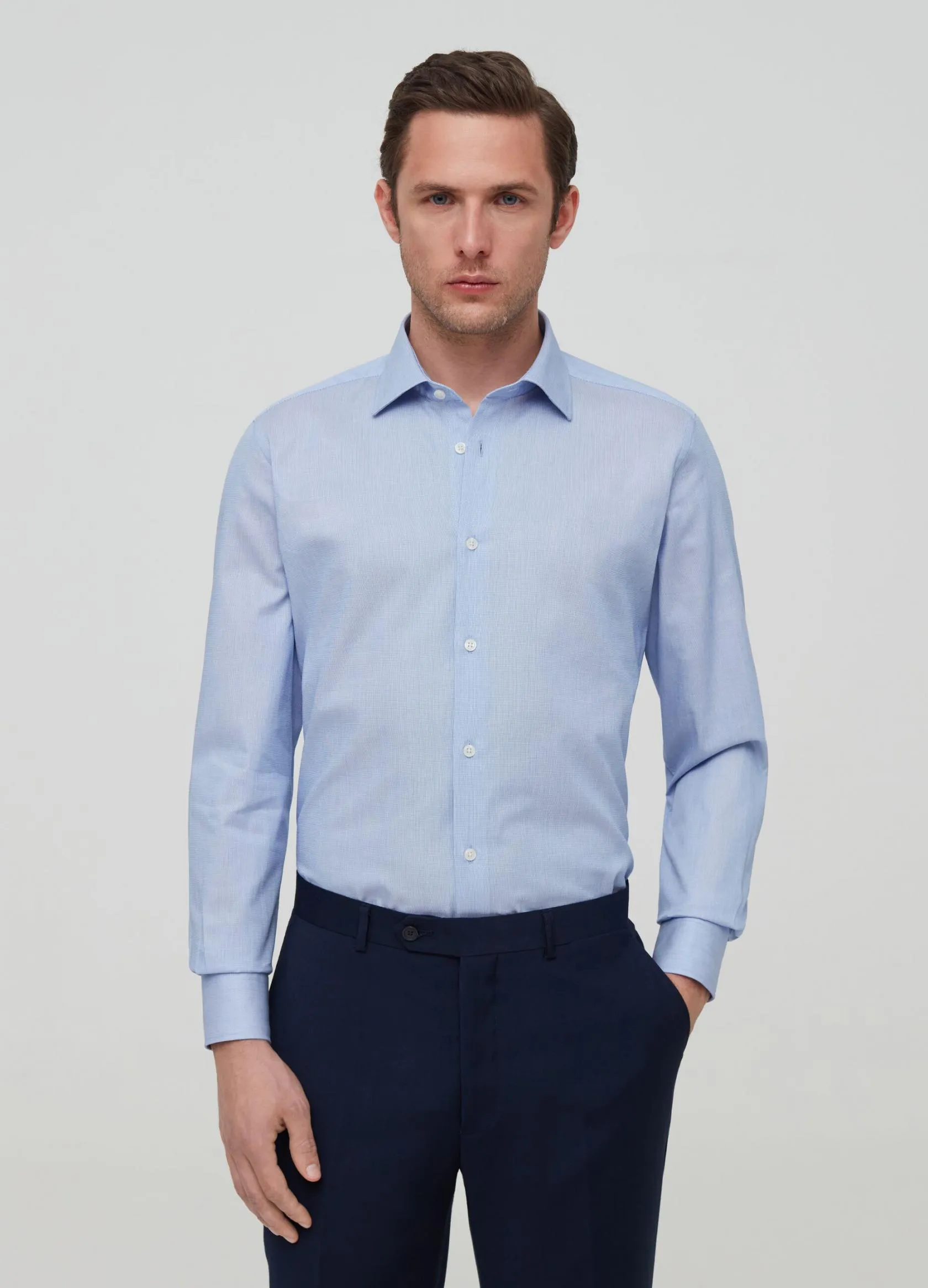 Chemises Élégantes Homme | Slim-fit shirt with striped weave Bleu ciel | OVS