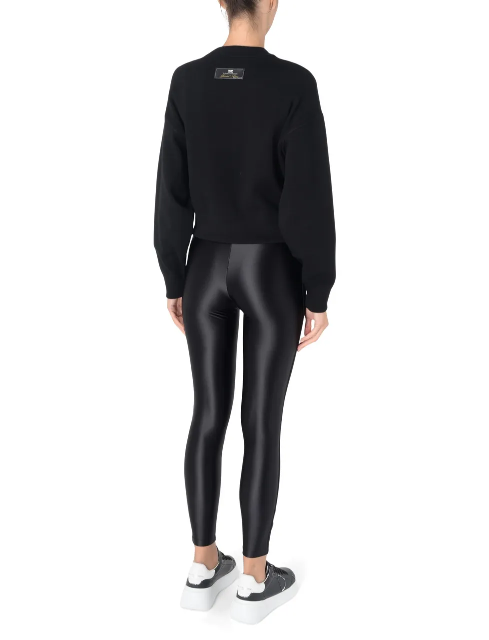 Elisabetta Franchi Leggings en lycra noir brillant