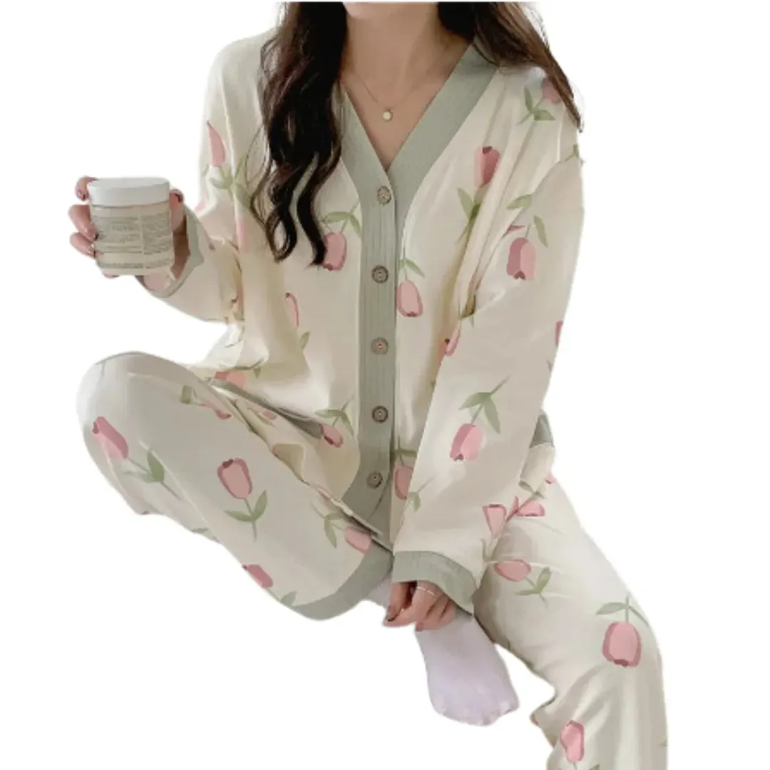 Ensemble de Pyjamas de Maternité et Allaitement en Coton : Confort et Praticité pour le Printemps et l'té