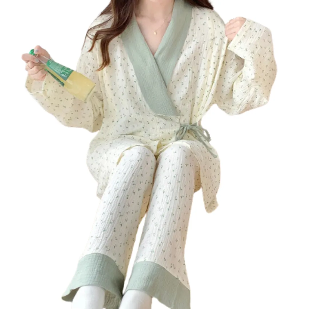 Ensemble de Pyjamas de Maternité et Allaitement en Double Gaze de Coton 100%, té