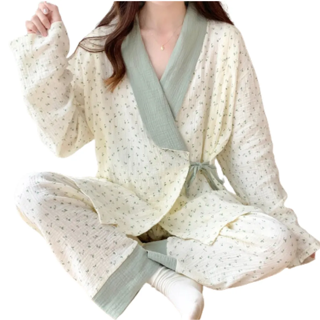 Ensemble de Pyjamas de Maternité et Allaitement en Double Gaze de Coton 100%, té