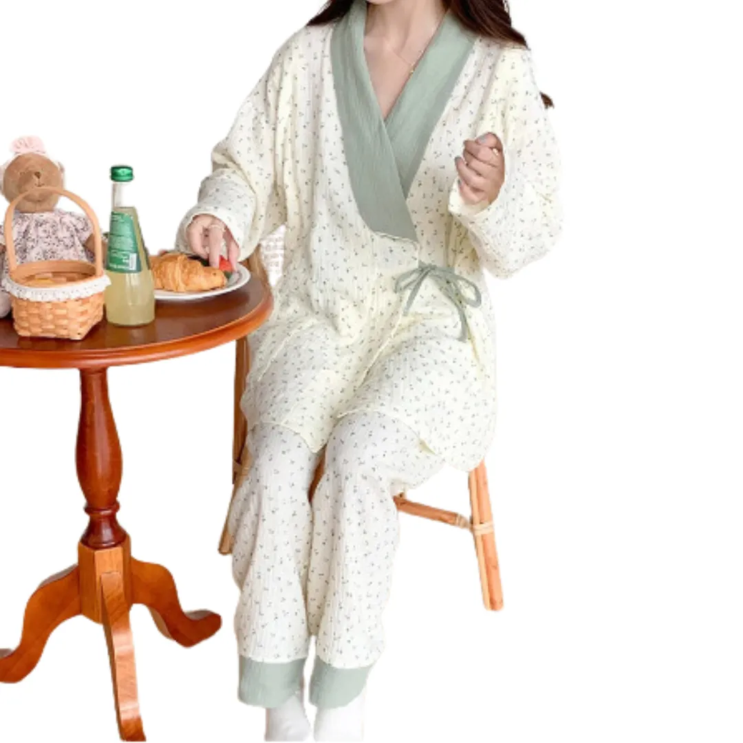 Ensemble de Pyjamas de Maternité et Allaitement en Double Gaze de Coton 100%, té