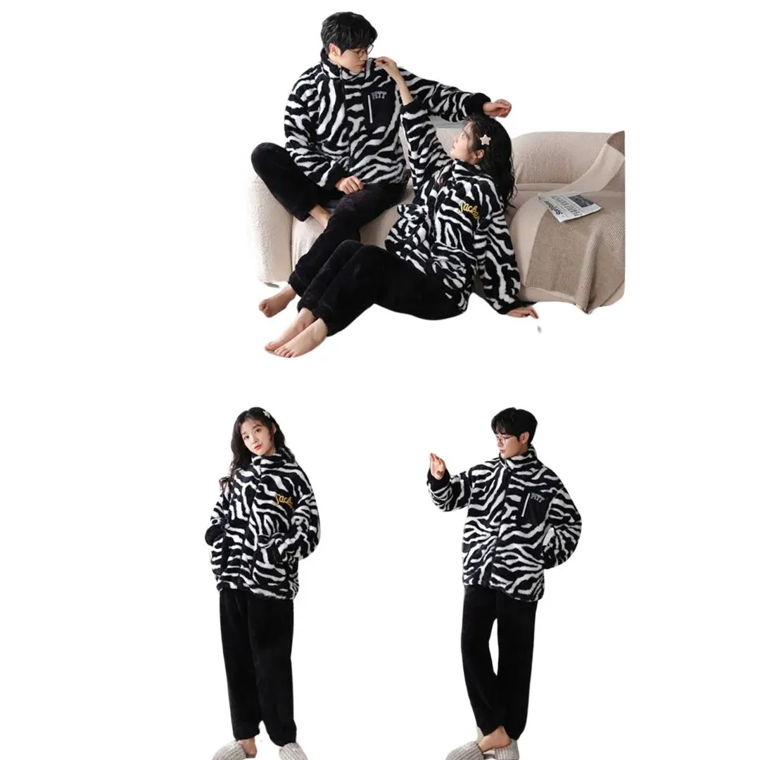 Ensemble de Pyjamas d'Hiver pais en Flanelle Douce et Chaleureuse pour Couple, Motif Cartoon Panda