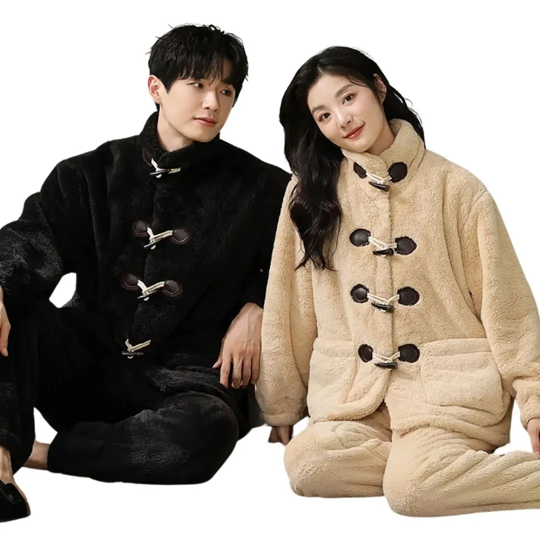 Ensemble de Pyjamas d'Hiver pais en Flanelle Douce et Chaleureuse pour Couple, Motif Cartoon Panda