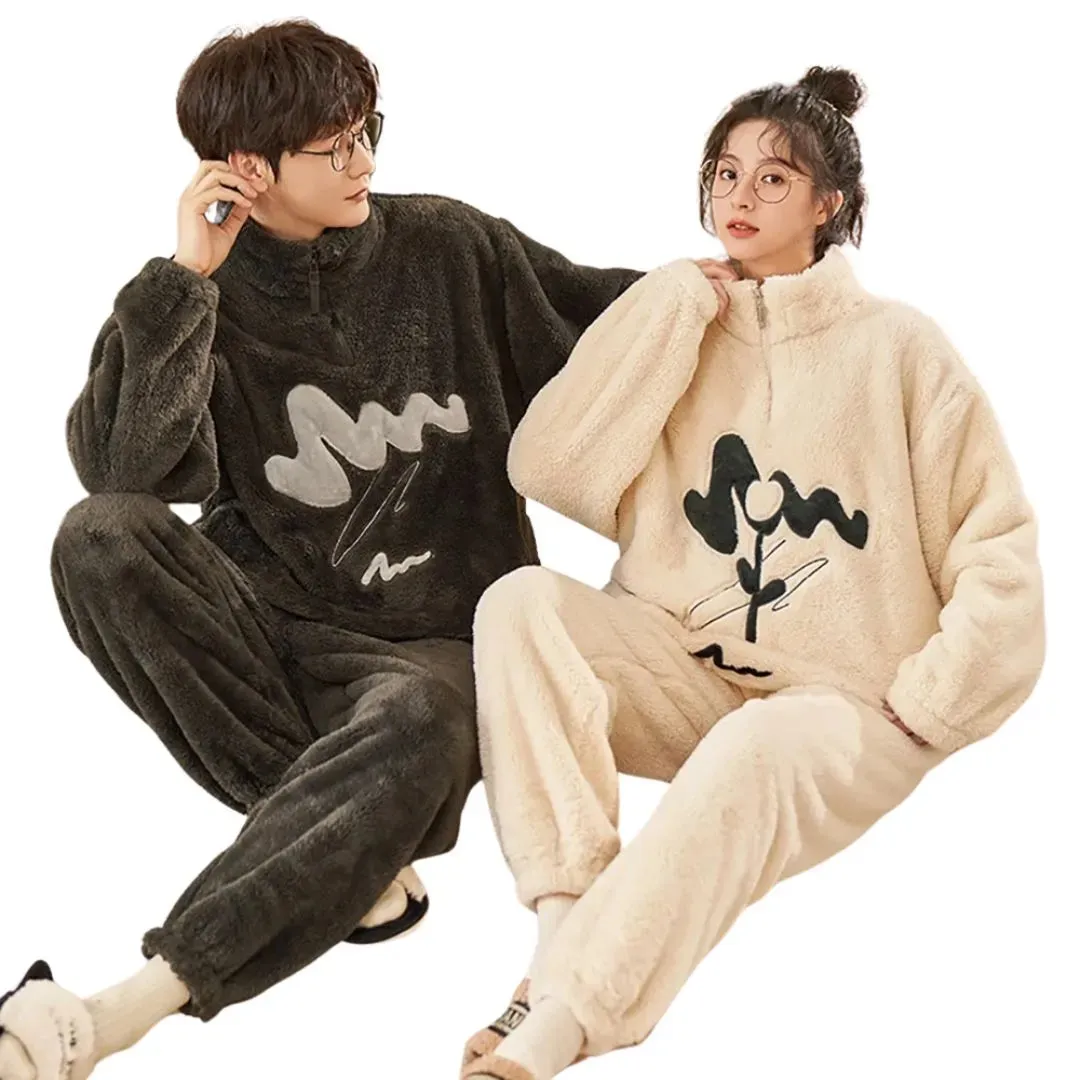 Ensemble de Pyjamas d'Hiver pais en Flanelle Douce et Chaleureuse pour Couple, Motif Cartoon Panda