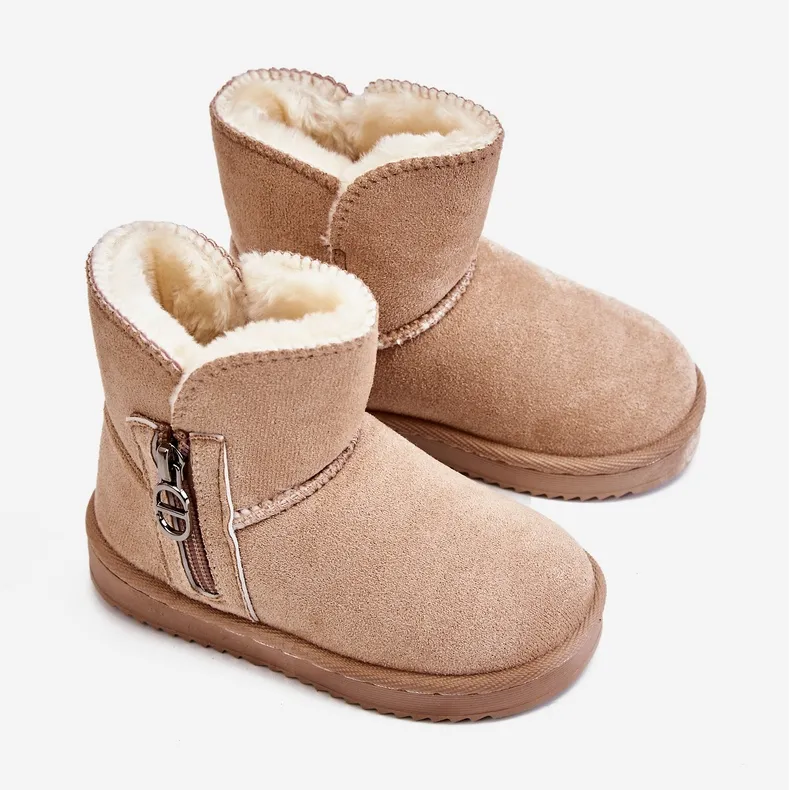 FR1 Bottes de neige chaudes à enfiler pour enfants Beige Catellie brun