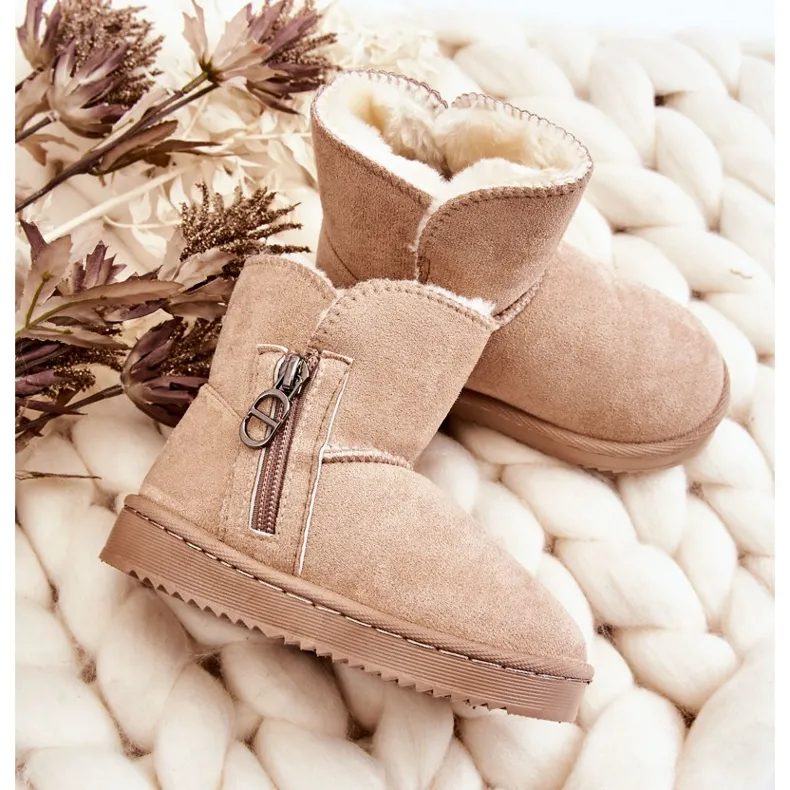 FR1 Bottes de neige chaudes à enfiler pour enfants Beige Catellie brun